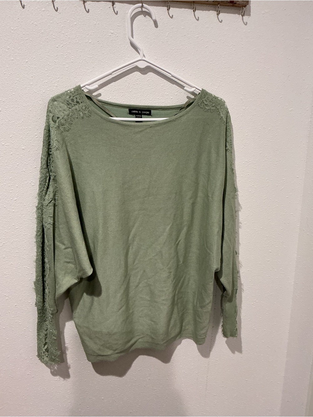 Cable & Gauge Sage Green Lace-Trim Pullover